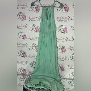 Ms.carino dress maxi long mock neck high neck flowy Mint Green beachy dress